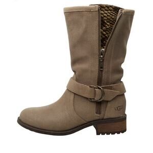 UGG Silva Boots Women’s Sz 6 Leather Snake Moto Biker Mid-Calf Zip Buckle